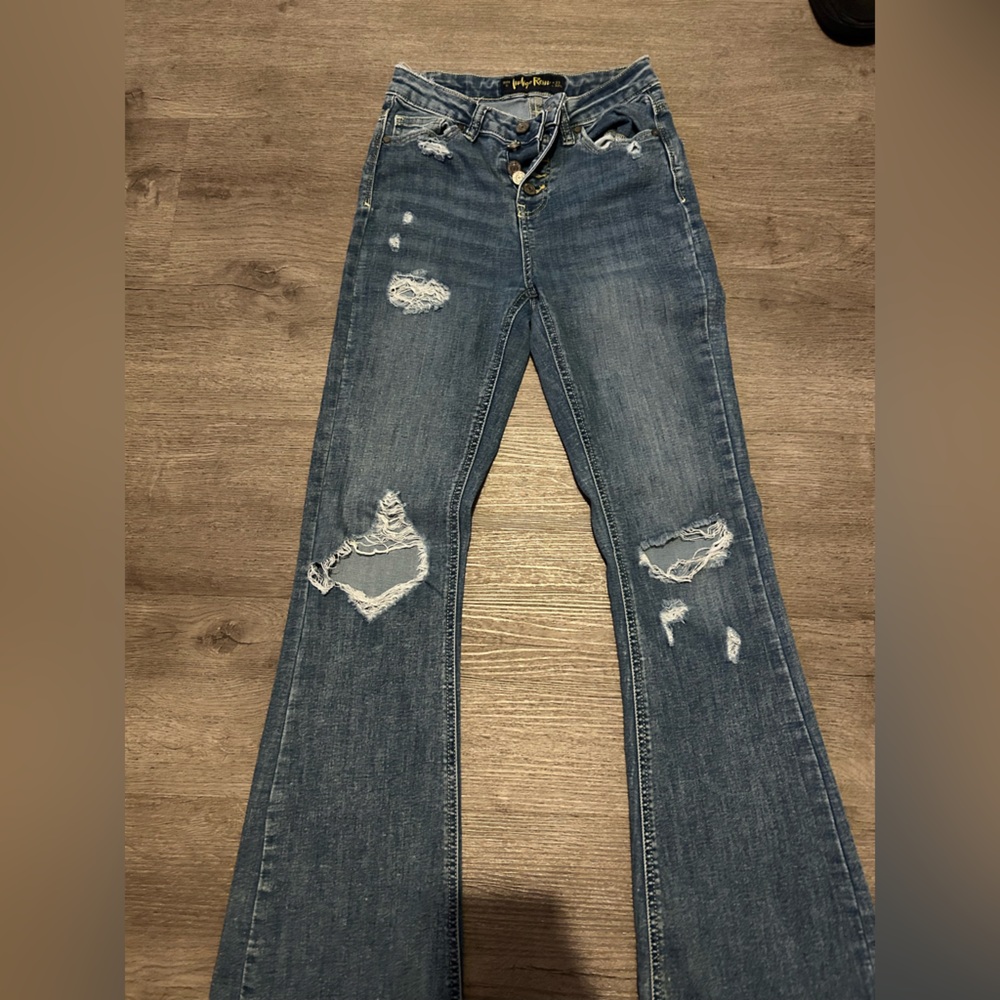 Blue washed flared jeans